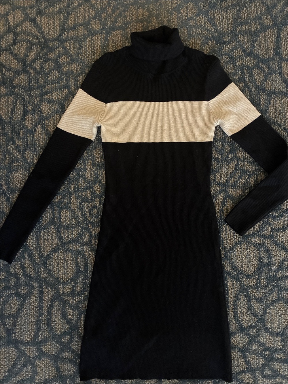 Black and Cream Turtleneck Knit Dress